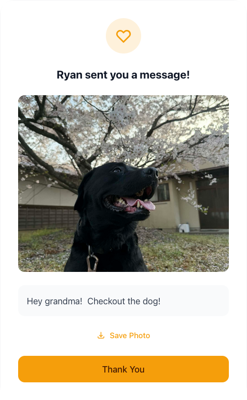 A family message received after checking in